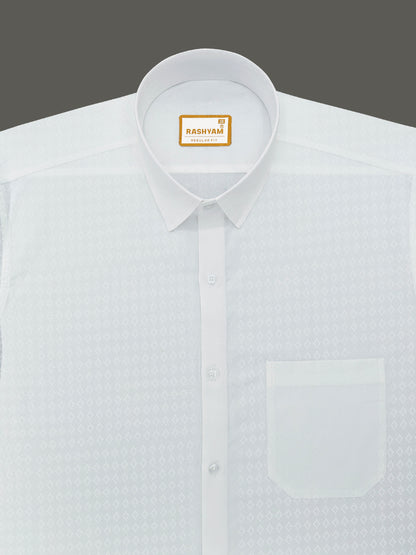 Lanciano Luxury Cotton Small Teals On White Designer Formal Shirt For Men