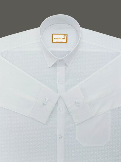 Lanciano Luxury Cotton Small Teals On White Designer Formal Shirt For Men