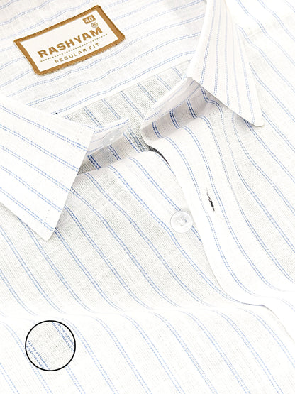 Arezzo Italian Premium Linen Blue Dobble Line On White Formal Shirt For Men