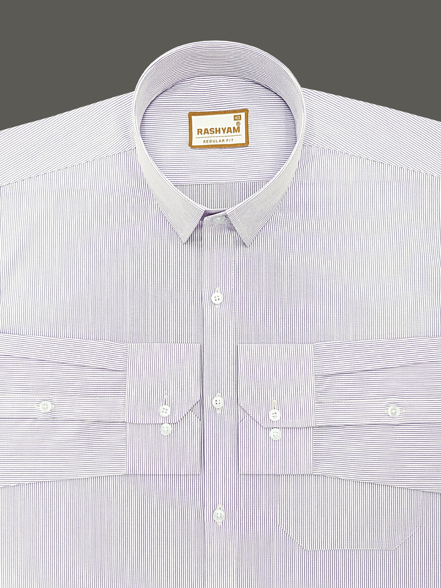 Crotone Premium 100% Cotton Purplish Broad Line Formal Shirt For Men