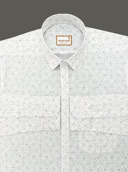 Venosa Italian Linen Matrix Grid Print On White Formal Shirt For men