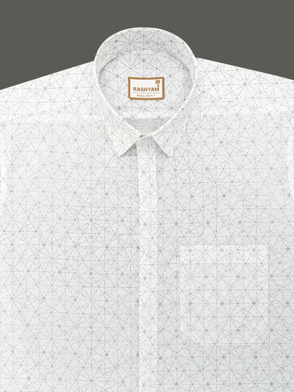 Venosa Italian Linen Matrix Grid Print On White Formal Shirt For men