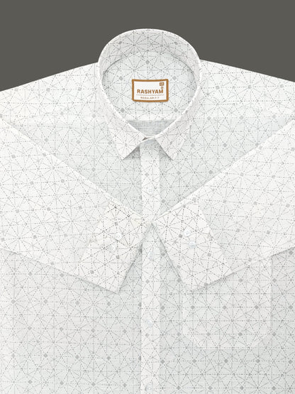 Venosa Italian Linen Matrix Grid Print On White Formal Shirt For men