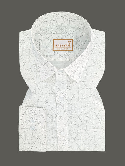 Venosa Italian Linen Matrix Grid Print On White Formal Shirt For men