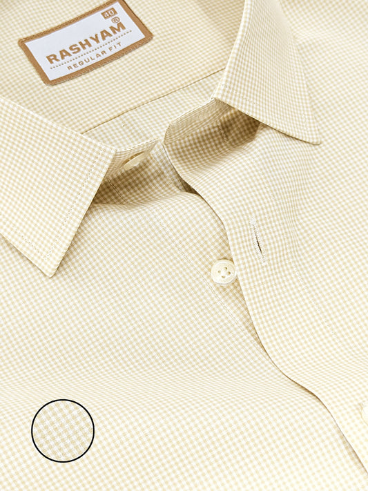 Portofino Premium Cotton Almond Gingham Checks Formal Shirt For Men