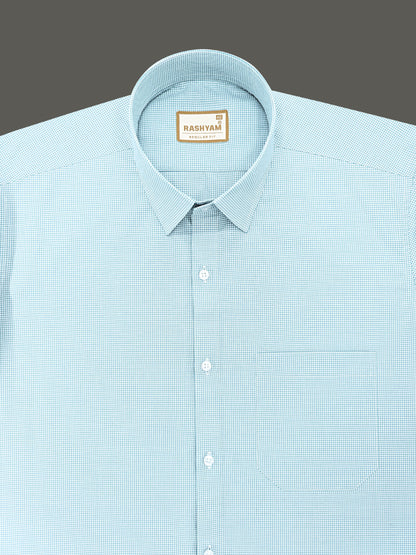 Portofino Premium Cotton Sky Blue Gingham Checks Formal Shirt For Men