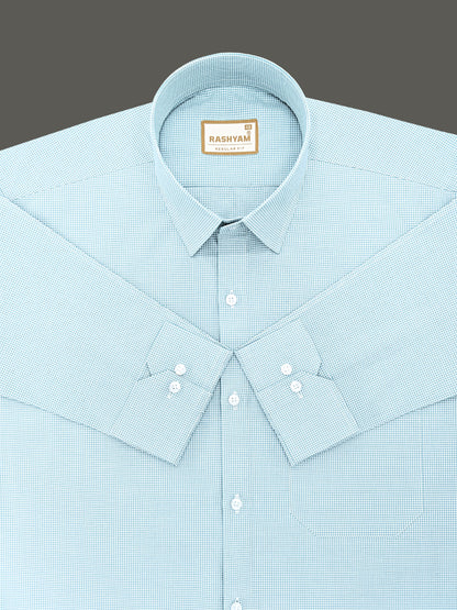 Portofino Premium Cotton Sky Blue Gingham Checks Formal Shirt For Men