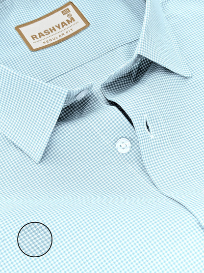 Portofino Premium Cotton Sky Blue Gingham Checks Formal Shirt For Men