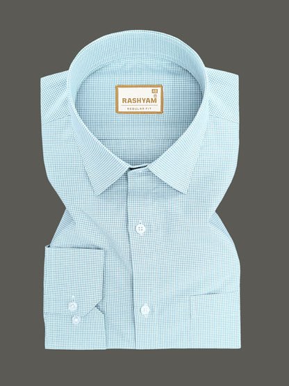 Portofino Premium Cotton Sky Blue Gingham Checks Formal Shirt For Men