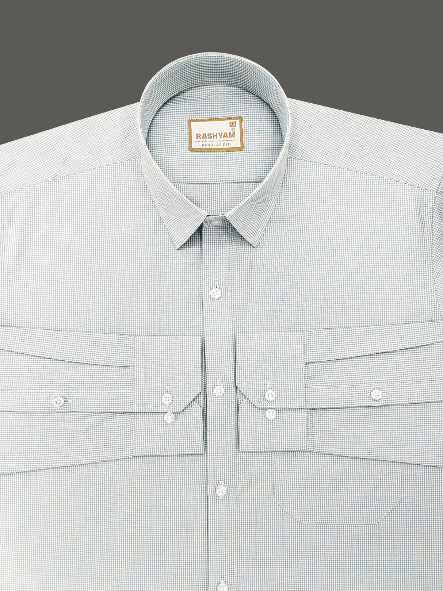 Portofino Premium Cotton Light Grey Gingham Checks Formal Shirt For Men