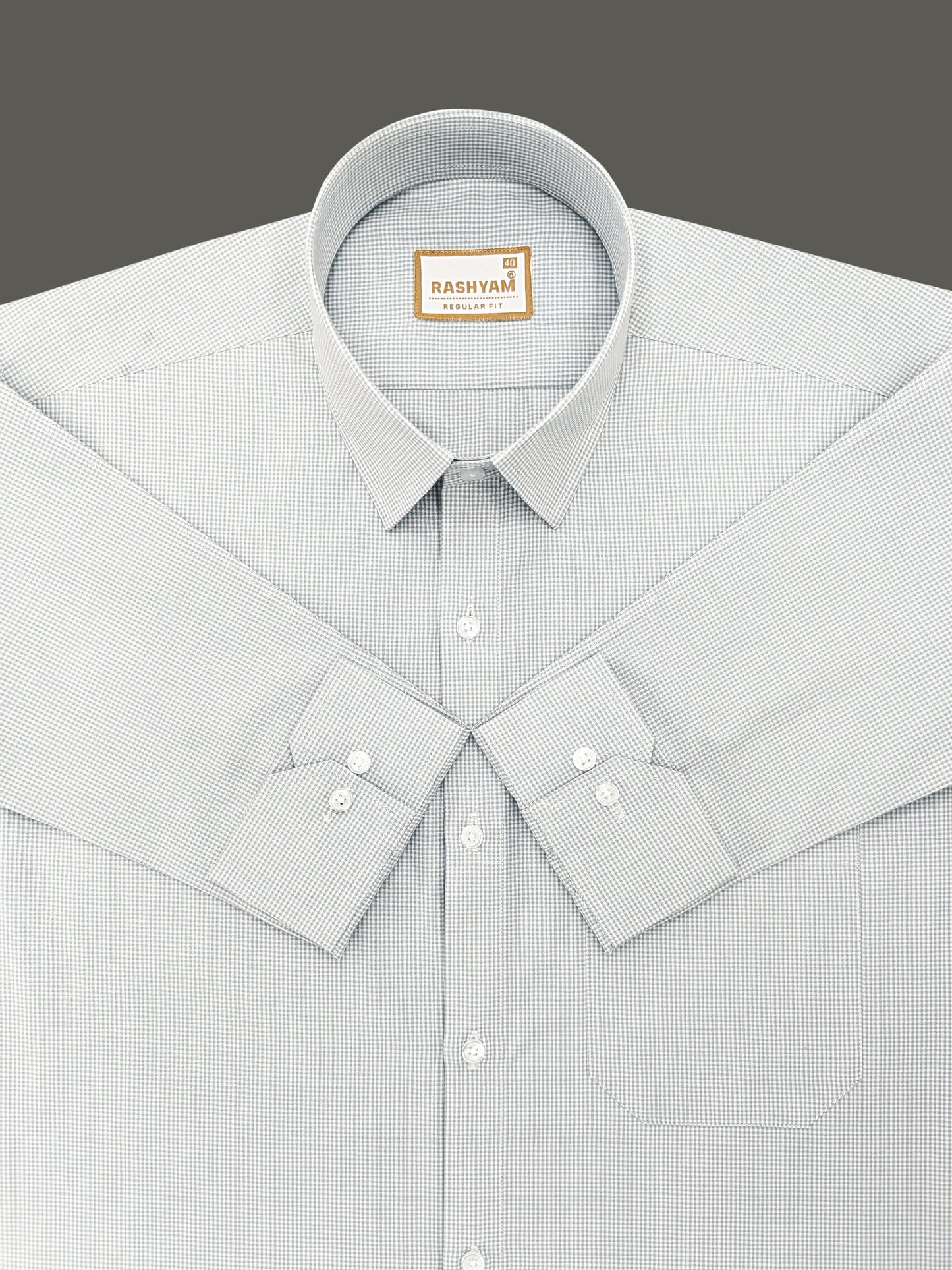 Portofino Premium Cotton Light Grey Gingham Checks Formal Shirt For Men