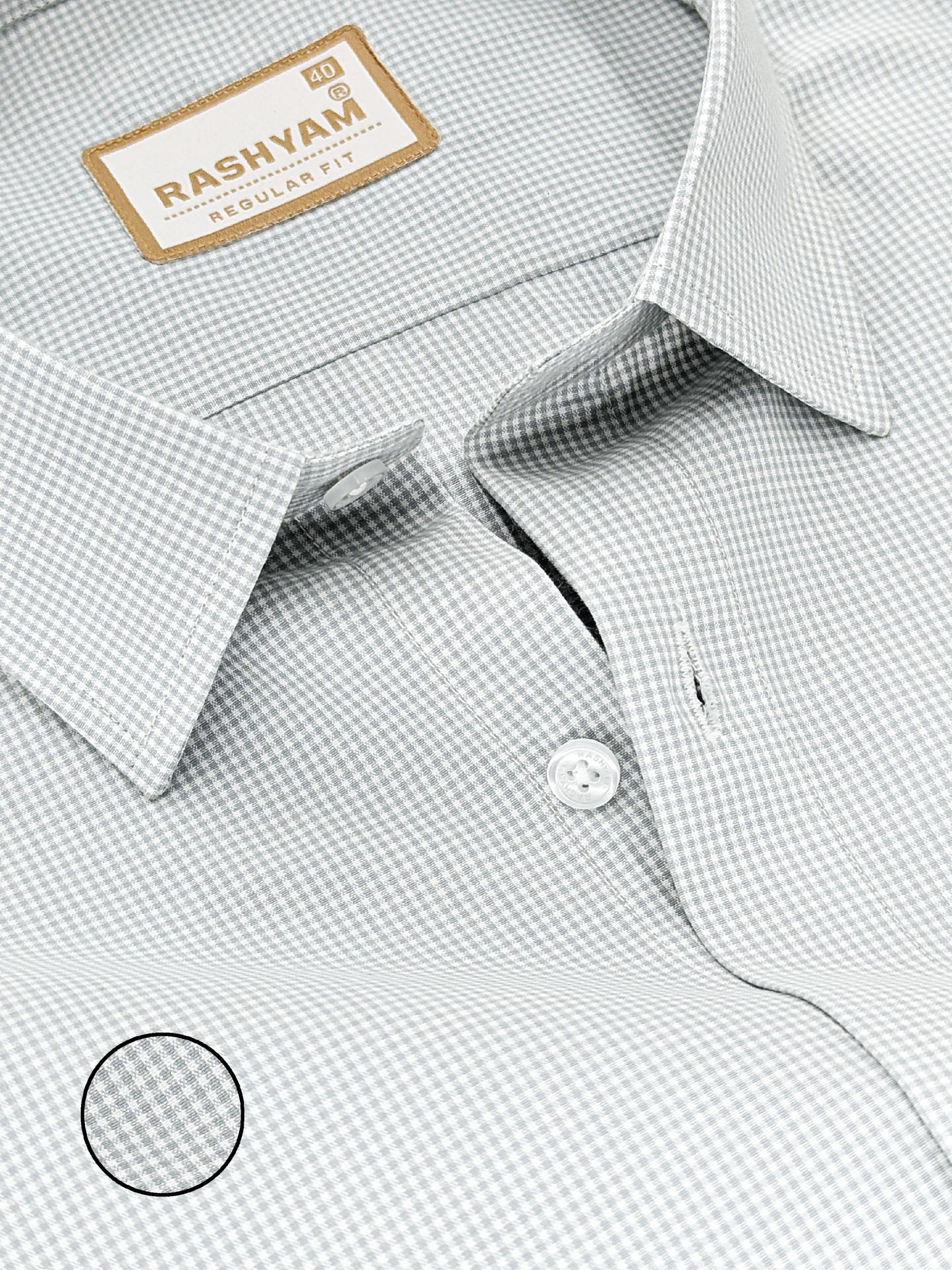 Portofino Premium Cotton Light Grey Gingham Checks Formal Shirt For Men