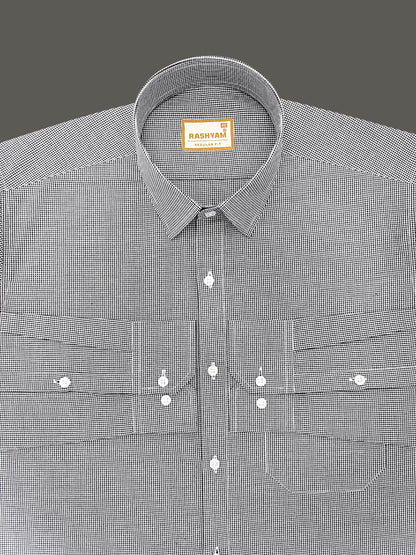 Portofino Premium Cotton Dark Grey Gingham Checks Formal Shirt For Men