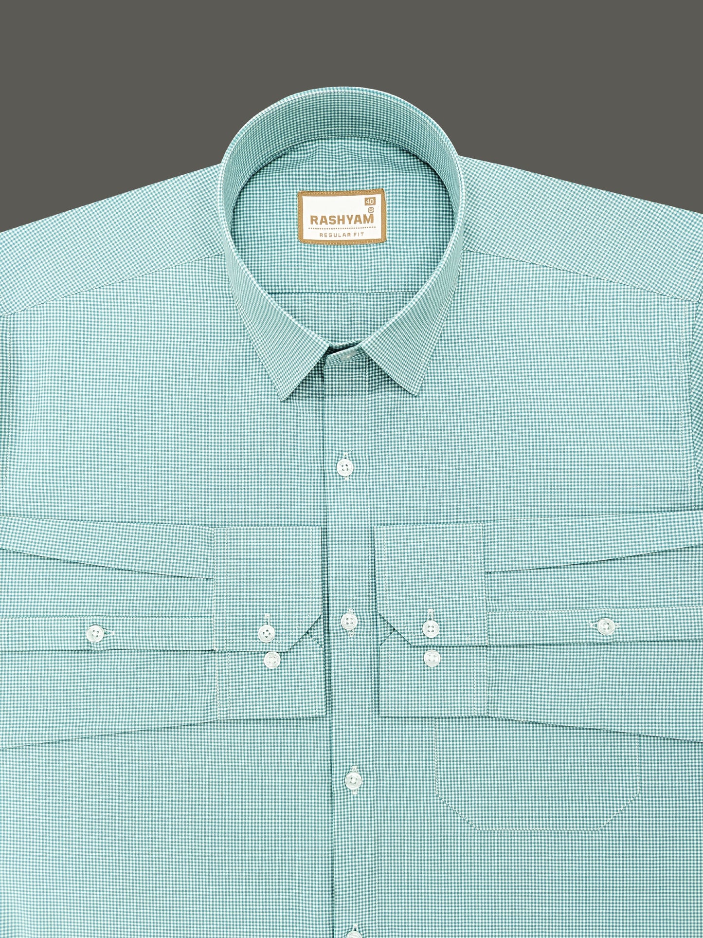 Portofino Premium Cotton Spanish Green Gingham Checks Formal Shirt For Men