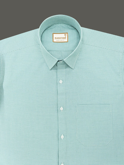 Portofino Premium Cotton Spanish Green Gingham Checks Formal Shirt For Men