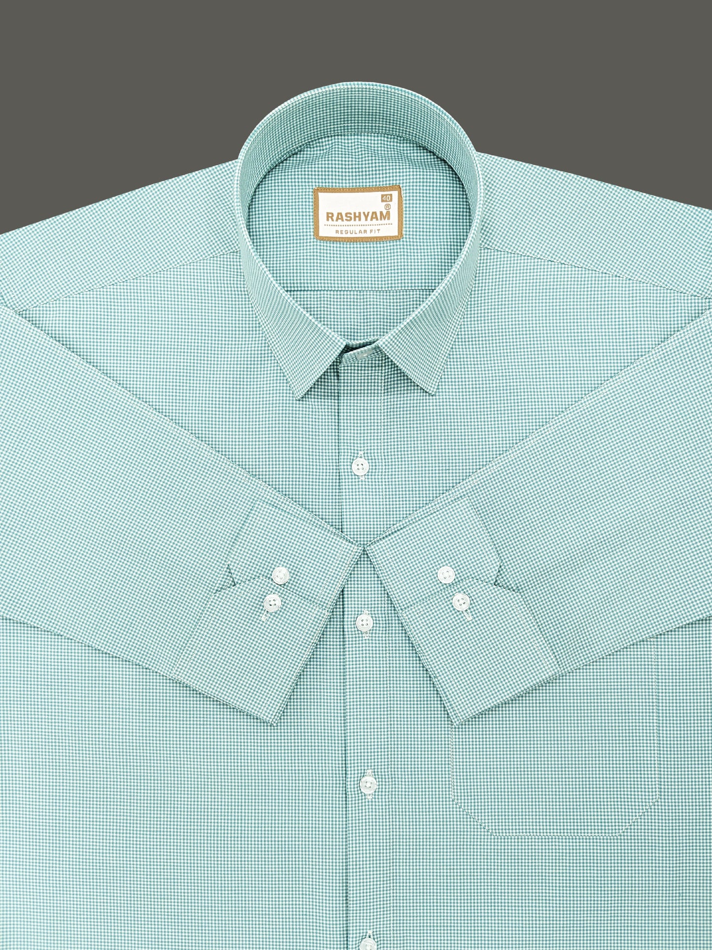 Portofino Premium Cotton Spanish Green Gingham Checks Formal Shirt For Men