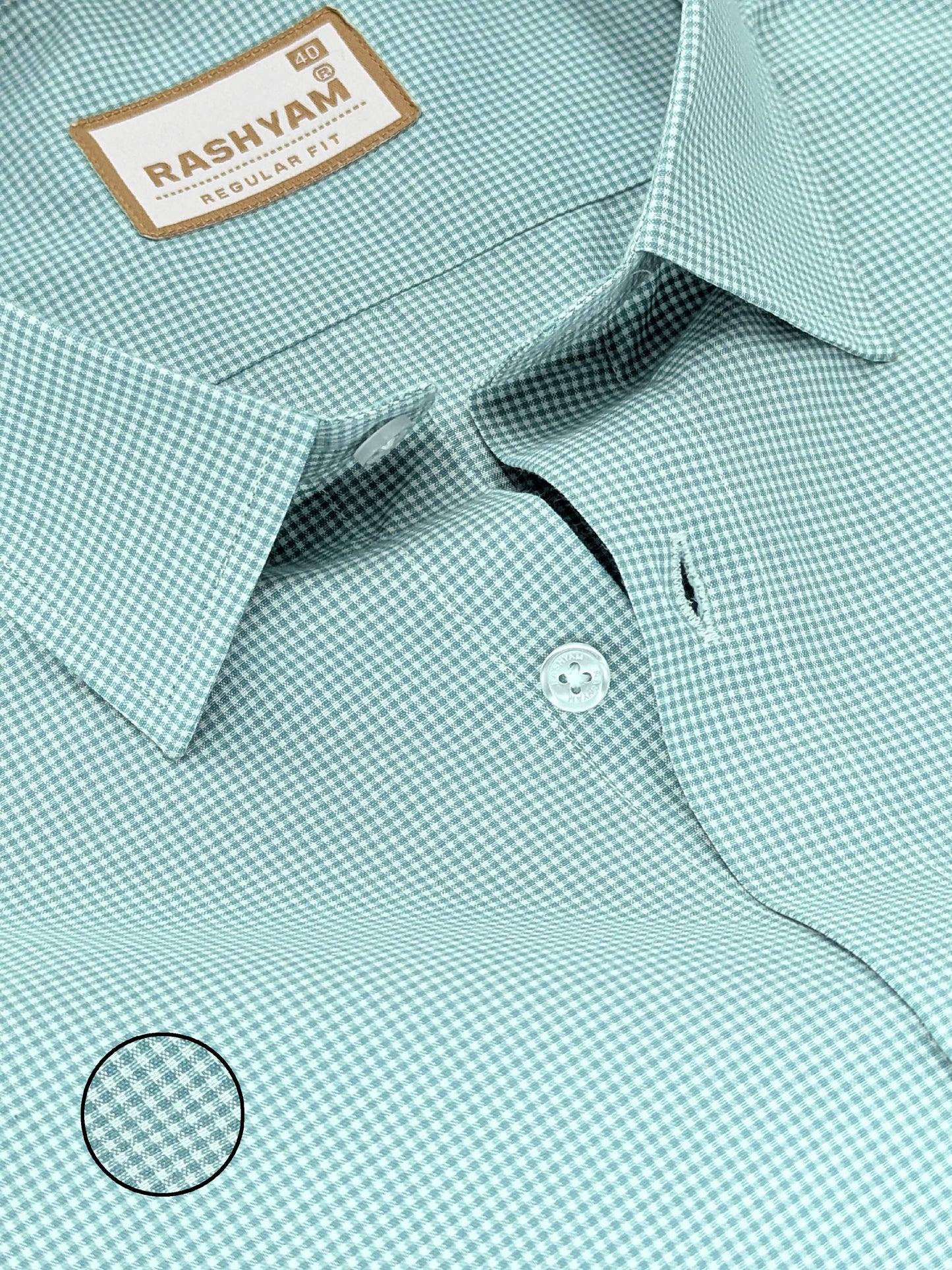 Portofino Premium Cotton Spanish Green Gingham Checks Formal Shirt For Men