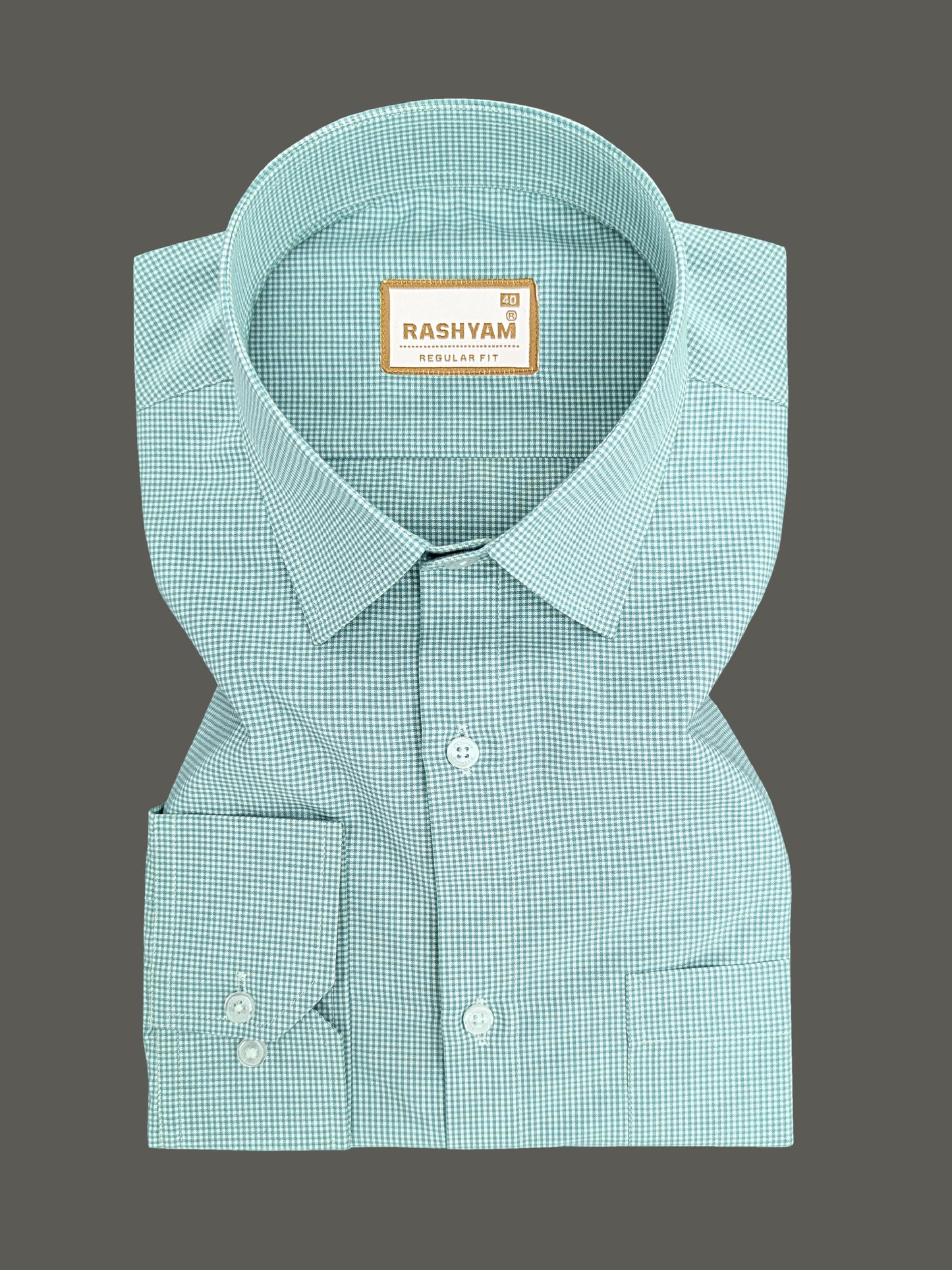 Portofino Premium Cotton Spanish Green Gingham Checks Formal Shirt For Men