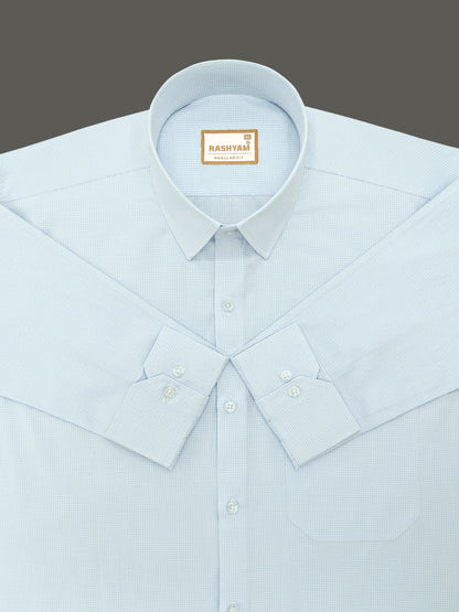 Portofino Premium Cotton Cyan Blue Gingham Checks Formal Shirt For Men