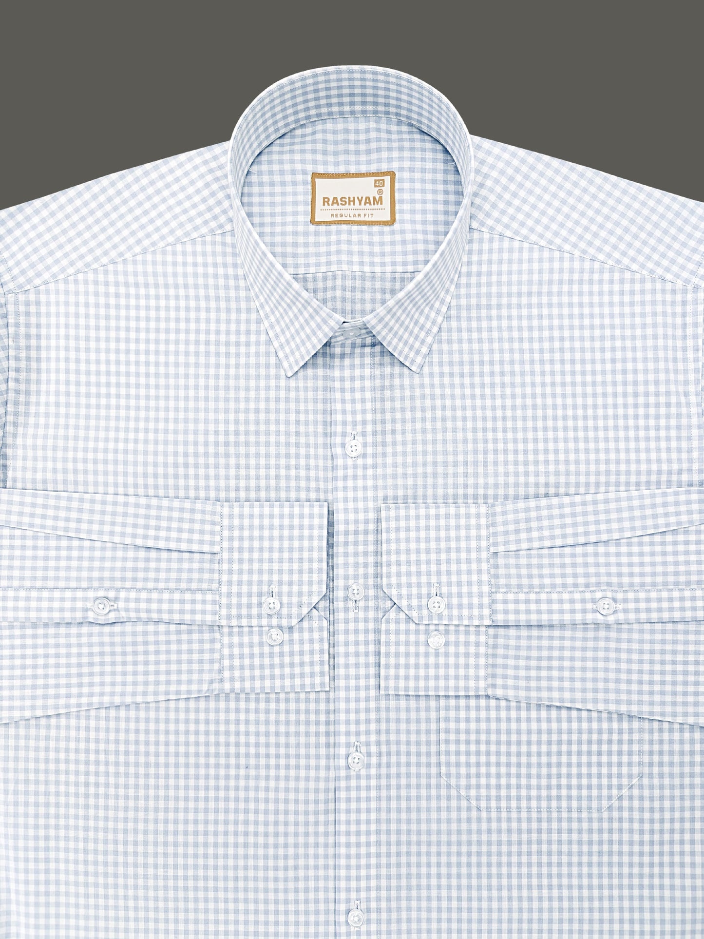 Portofino Premium Cotton Greyish Blue Gingham Checks Formal Shirt For Men