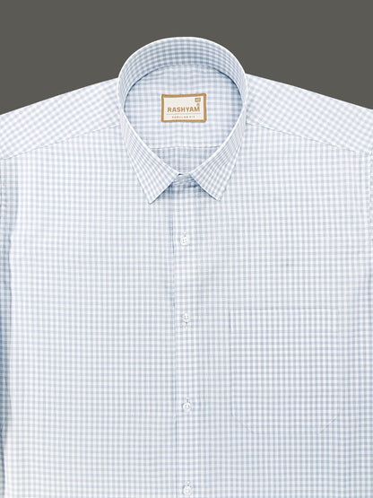 Portofino Premium Cotton Greyish Blue Gingham Checks Formal Shirt For Men