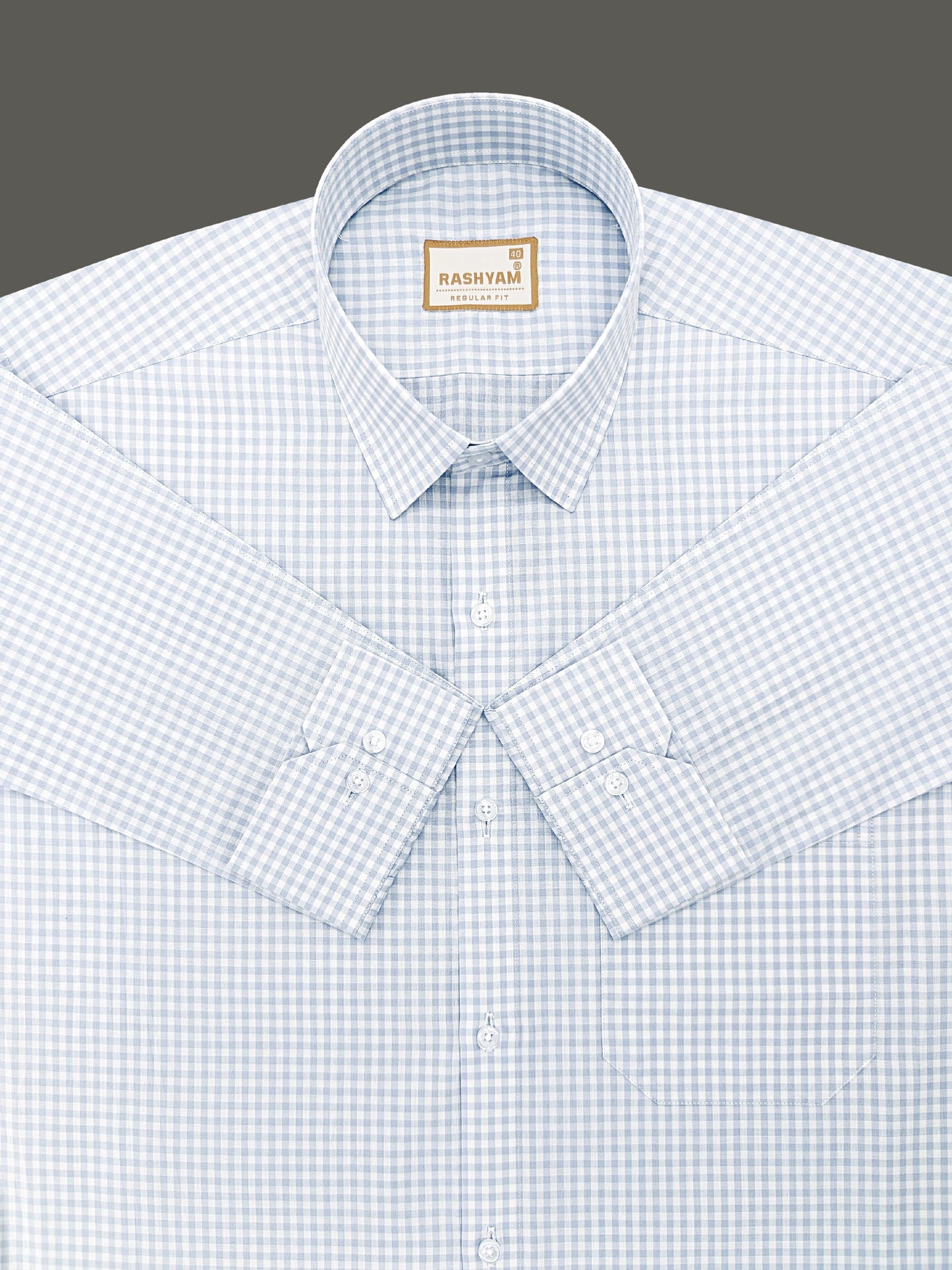 Portofino Premium Cotton Greyish Blue Gingham Checks Formal Shirt For Men