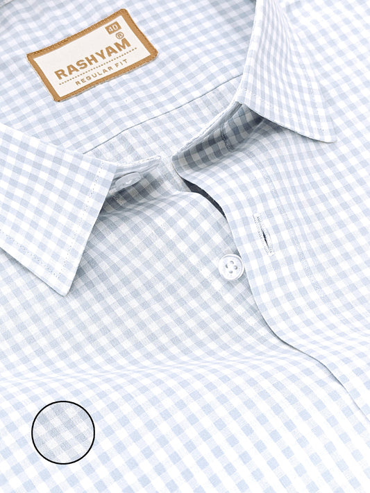 Portofino Premium Cotton Greyish Blue Gingham Checks Formal Shirt For Men