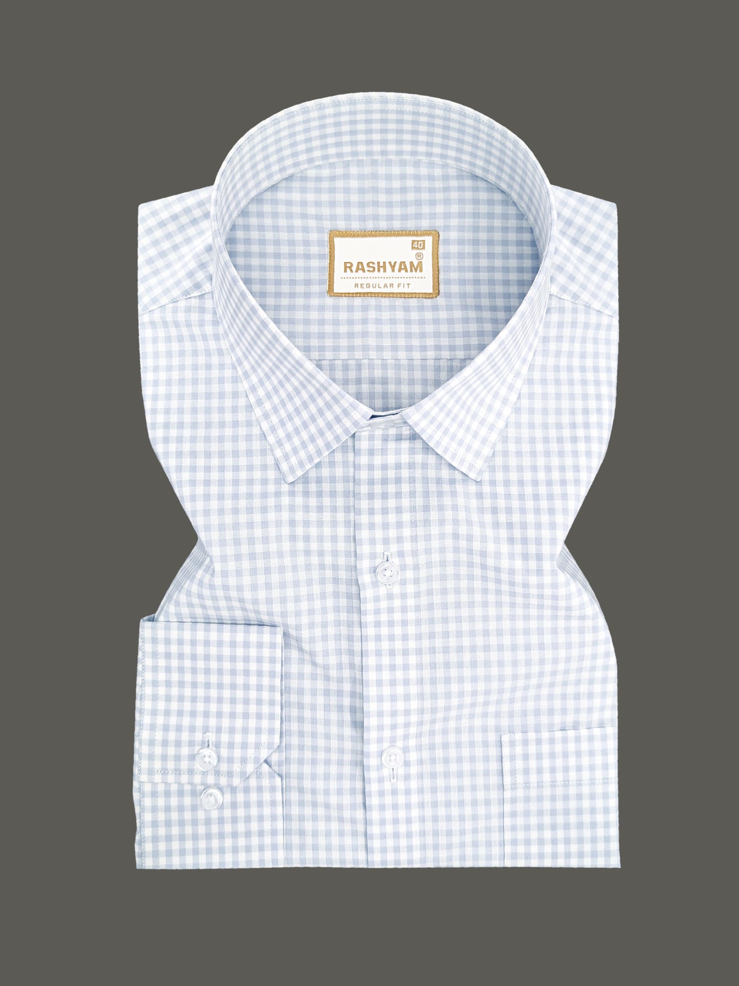 Portofino Premium Cotton Greyish Blue Gingham Checks Formal Shirt For Men