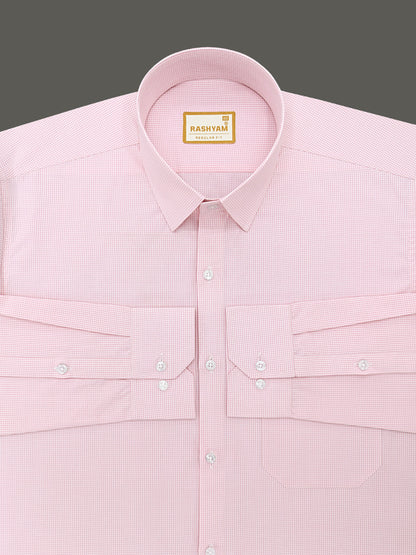 Portofino Premium Cotton Lightish Pink Gingham Checks Formal Shirt For Men