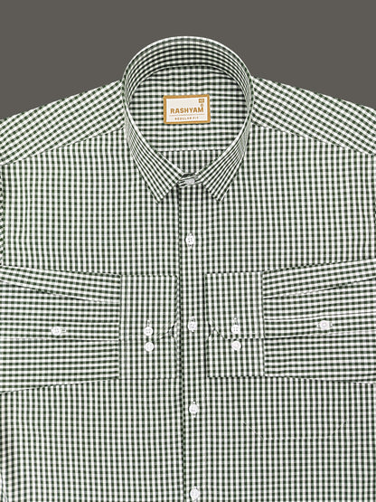 Avocado Green Small Check Formal Cotton Shirt