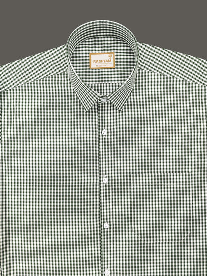 Avocado Green Small Check Formal Cotton Shirt