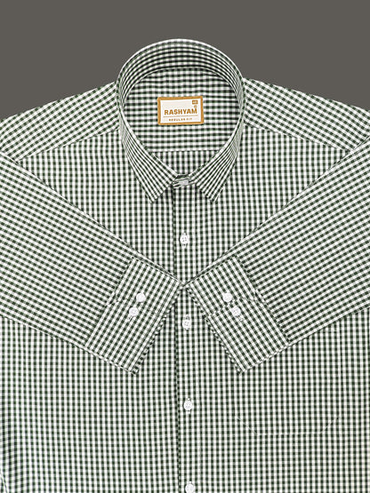 Avocado Green Small Check Formal Cotton Shirt