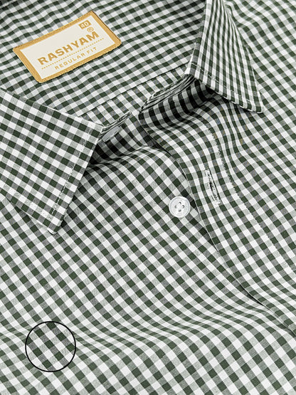 Avocado Green Small Check Formal Cotton Shirt