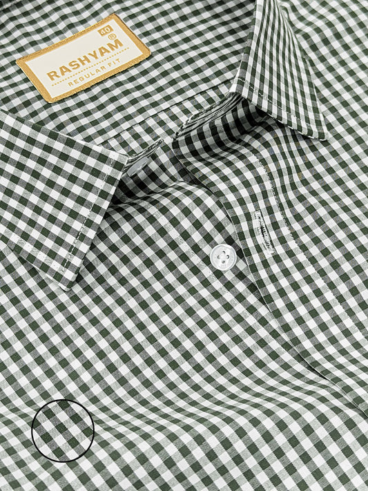 Avocado Green Small Check Formal Cotton Shirt