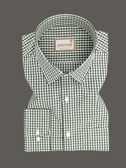 Avocado Green Small Check Formal Cotton Shirt