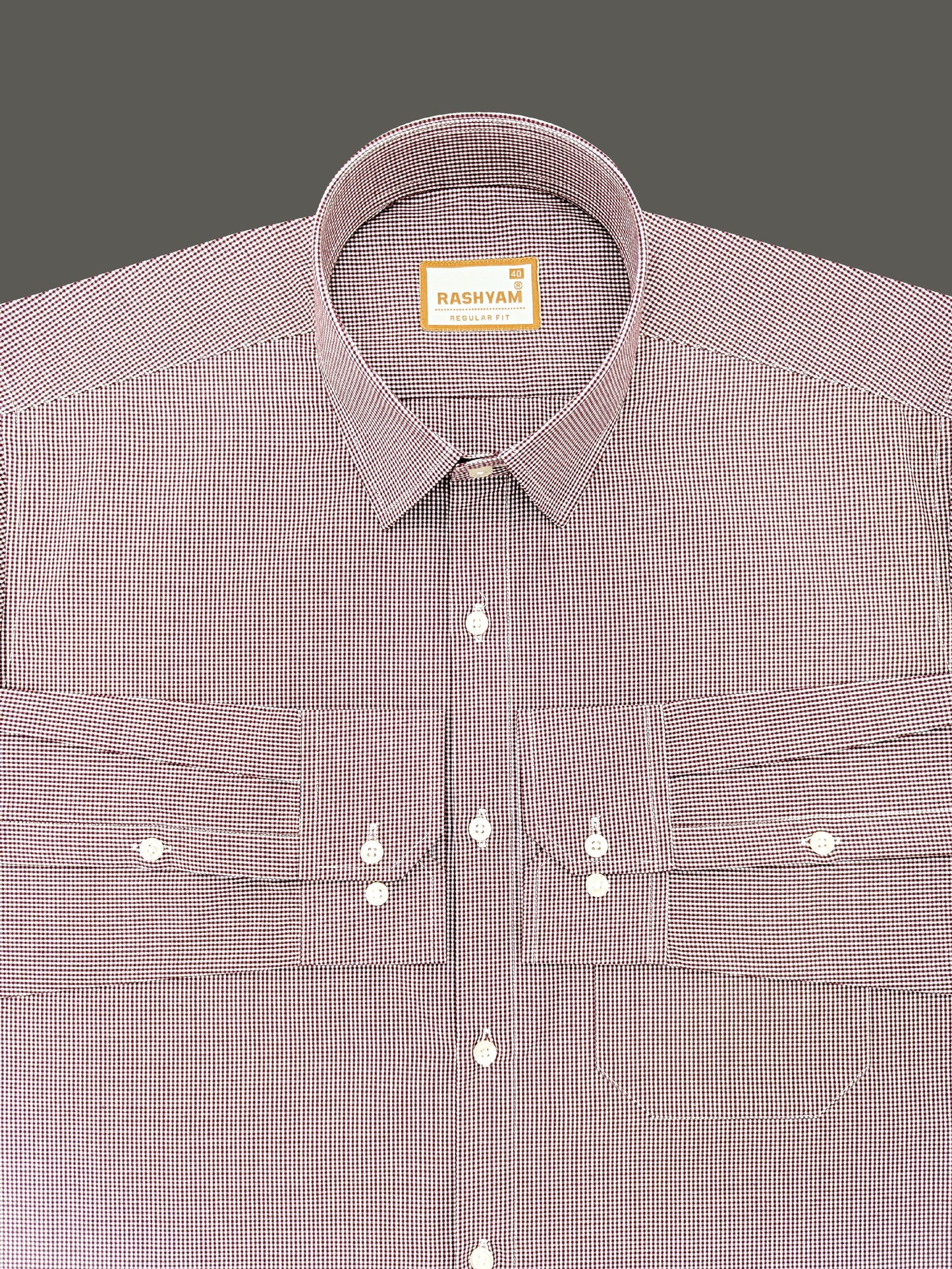 Portofino Premium Cotton Wine Gingham Checks Formal Shirt For Men