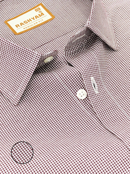 Portofino Premium Cotton Wine Gingham Checks Formal Shirt For Men