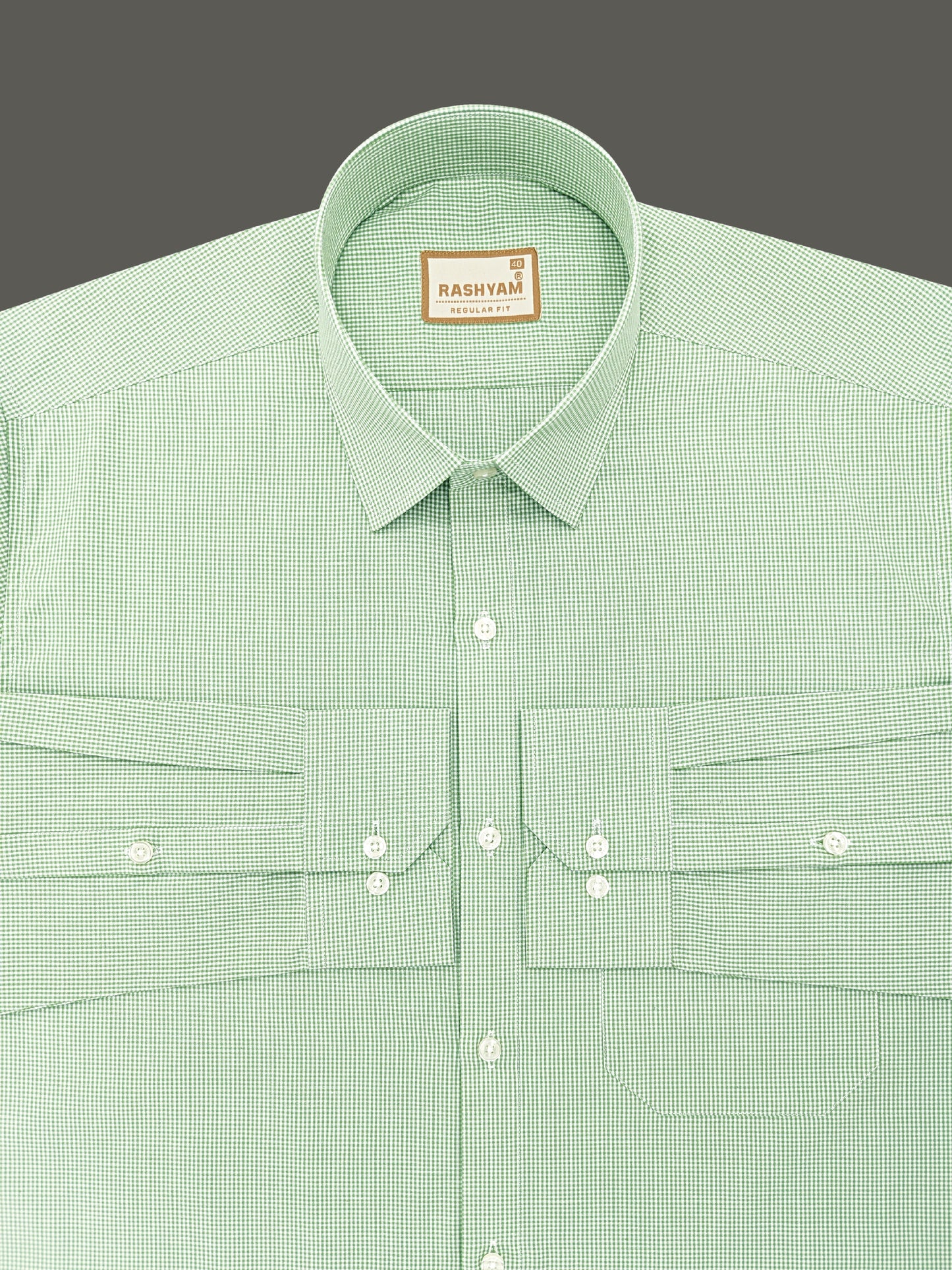 Portofino Premium Cotton Pixie Green Gingham Checks Formal Shirt For Men