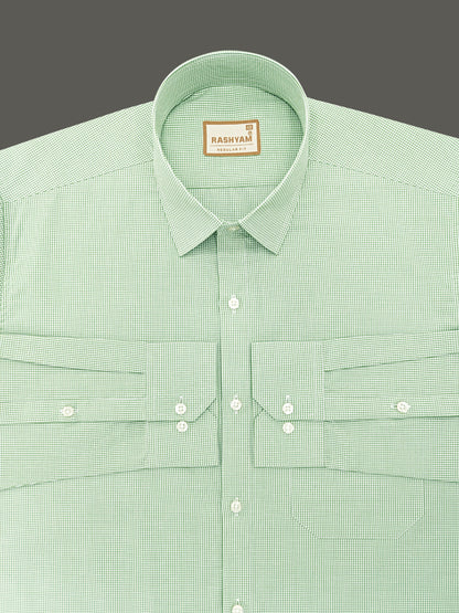 Portofino Premium Cotton Pixie Green Gingham Checks Formal Shirt For Men