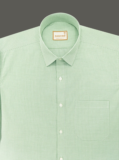 Portofino Premium Cotton Pixie Green Gingham Checks Formal Shirt For Men