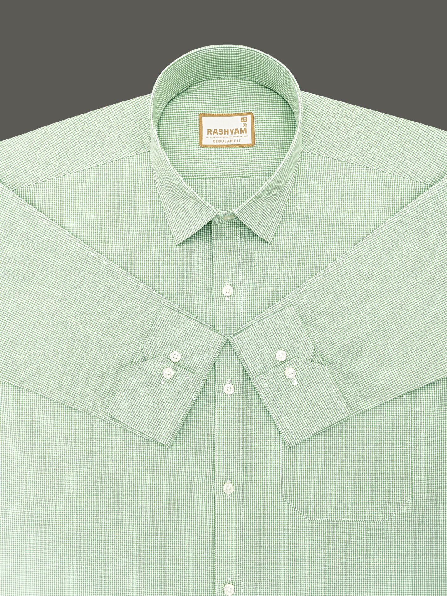 Portofino Premium Cotton Pixie Green Gingham Checks Formal Shirt For Men