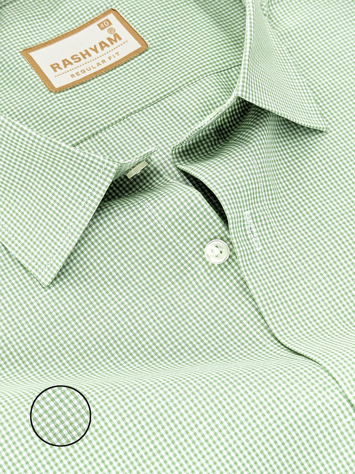 Portofino Premium Cotton Pixie Green Gingham Checks Formal Shirt For Men