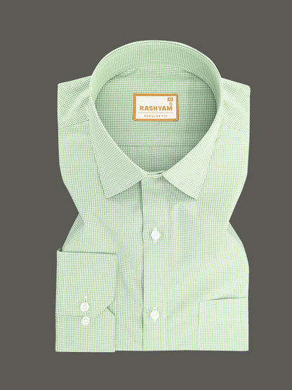 Portofino Premium Cotton Pixie Green Gingham Checks Formal Shirt For Men