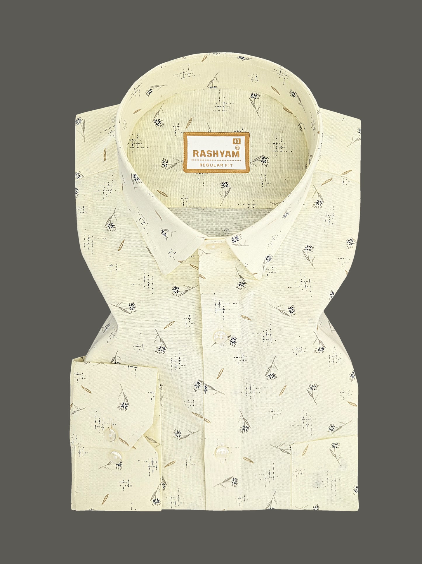 Pescara Italian Linen Cotton Creamy Yellow With Blue Blossom Printed Shirt