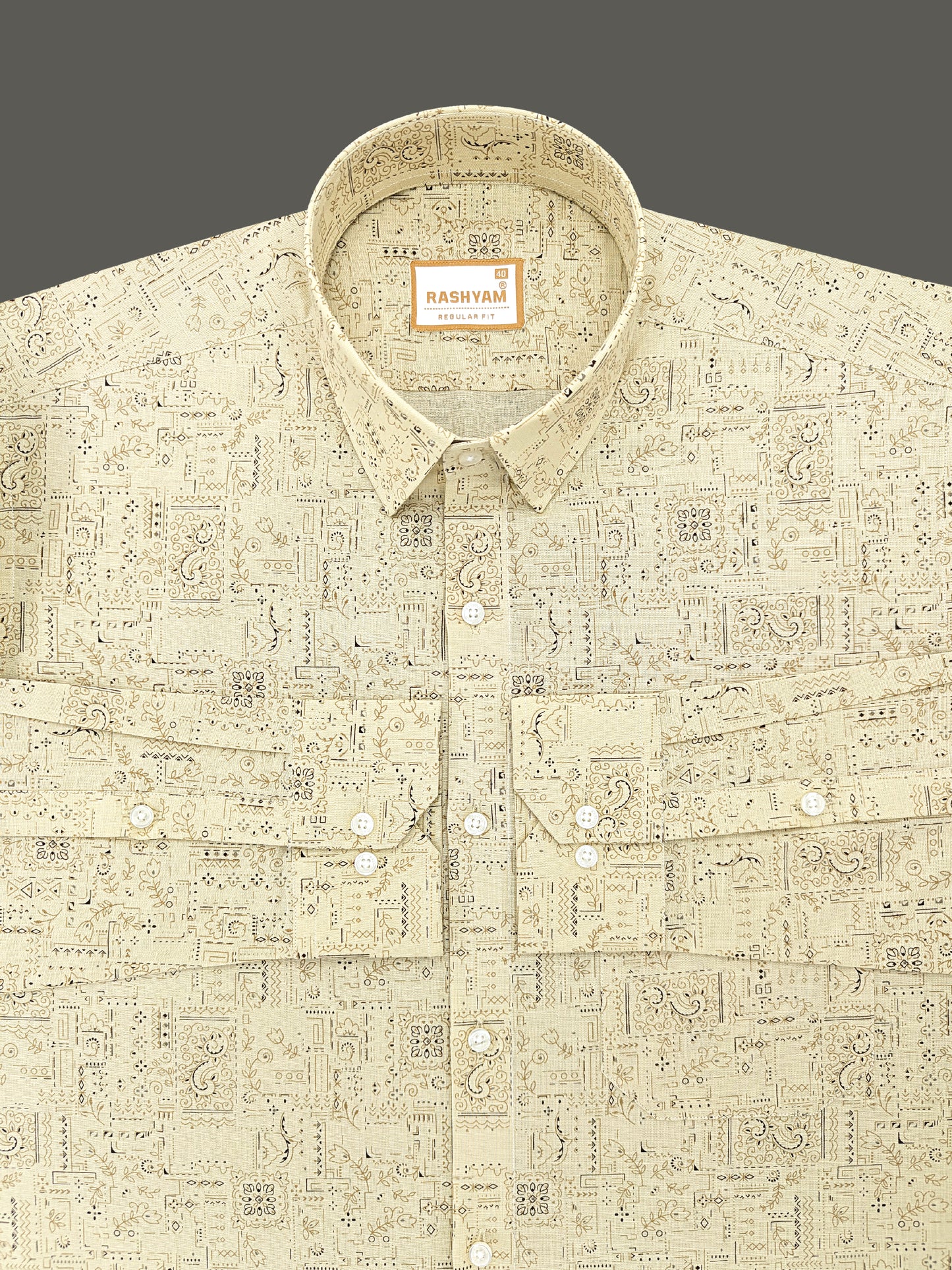 Pescara Italian Linen Cotton Light Browny Heritage Weave Printed Shirt