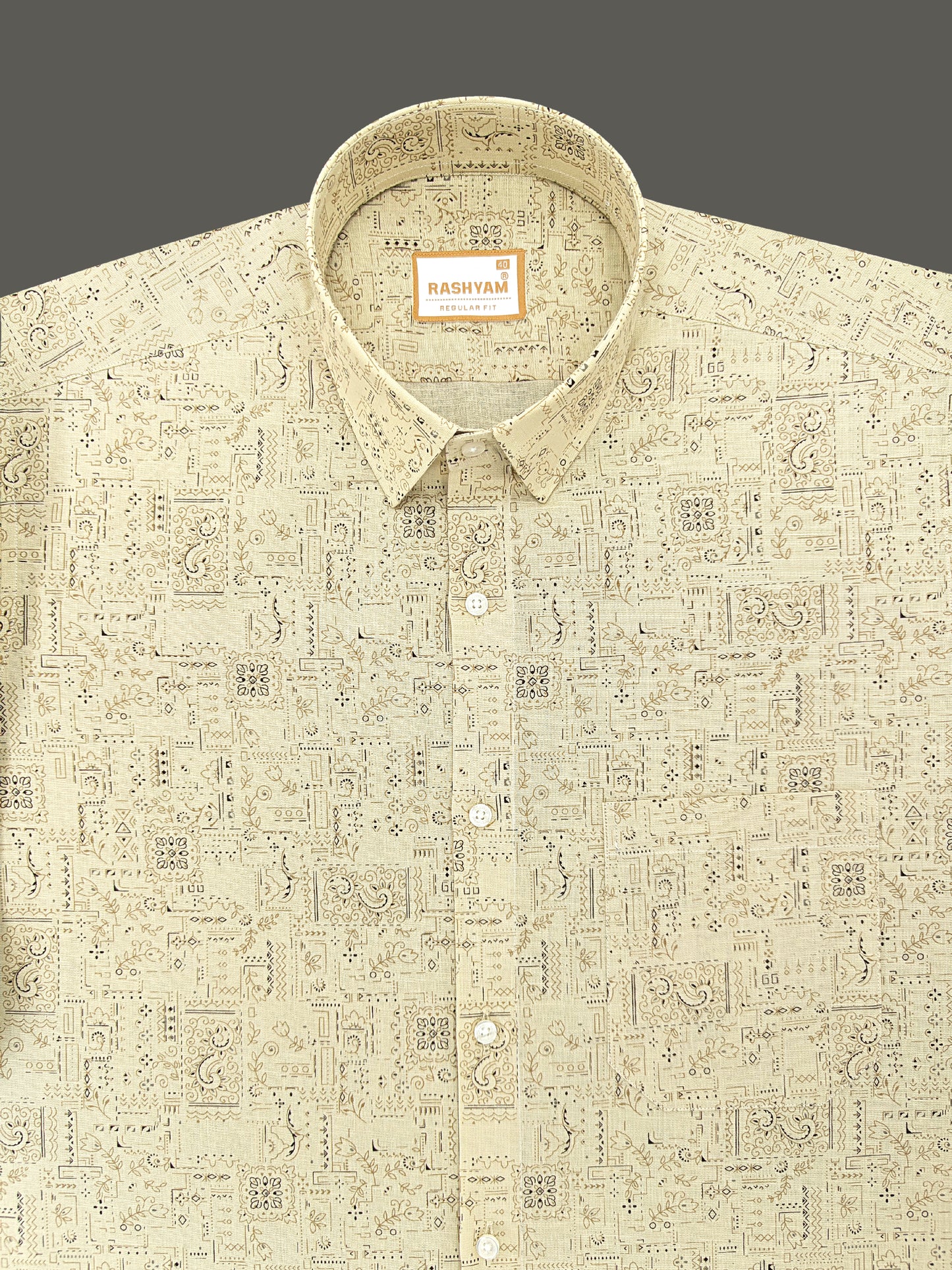 Pescara Italian Linen Cotton Light Browny Heritage Weave Printed Shirt