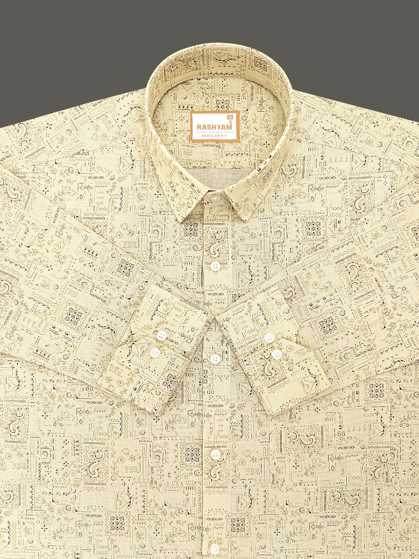 Pescara Italian Linen Cotton Light Browny Heritage Weave Printed Shirt