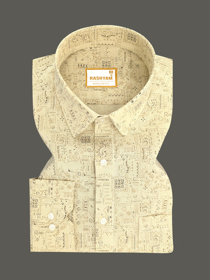 Pescara Italian Linen Cotton Light Browny Heritage Weave Printed Shirt