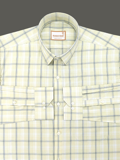 Faenza Premium Cotton Black And White Checks On Butter Cream Formal Shirt For men