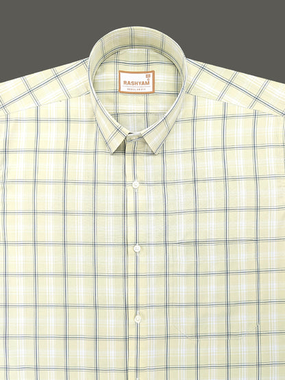 Faenza Premium Cotton Black And White Checks On Butter Cream Formal Shirt For men